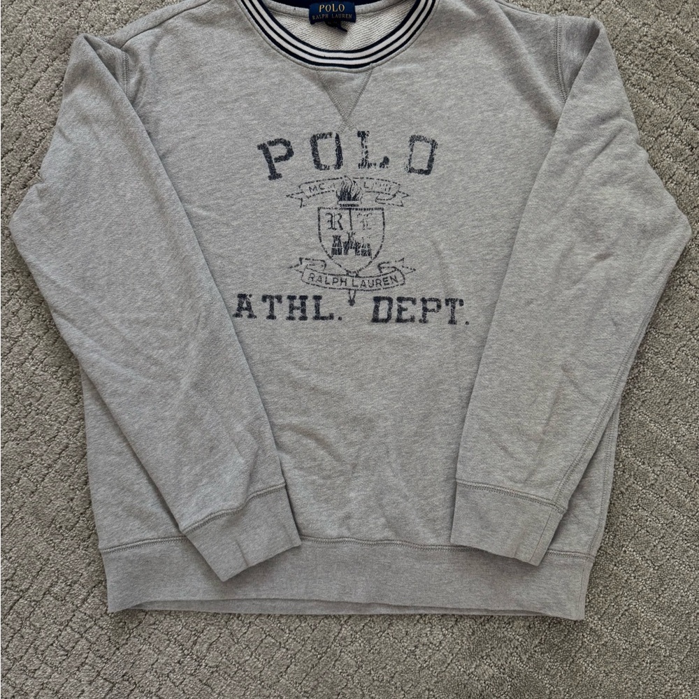 Polo by Ralph Lauren Gray Crewneck Sweater with Ribbed Details